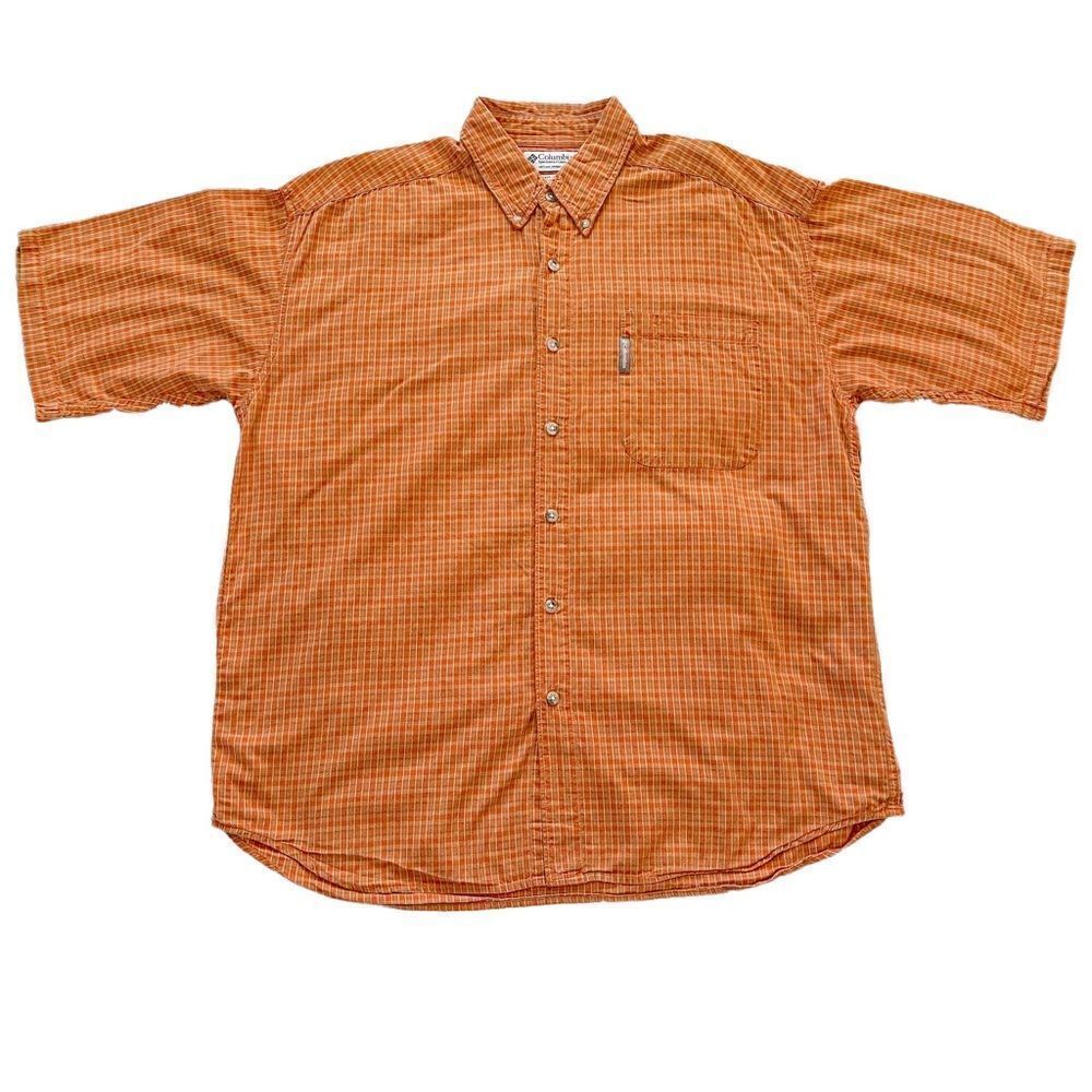Columbia Orange Plaid Button Down Short Sleeve Shirt; SZ XL; Great Condition
